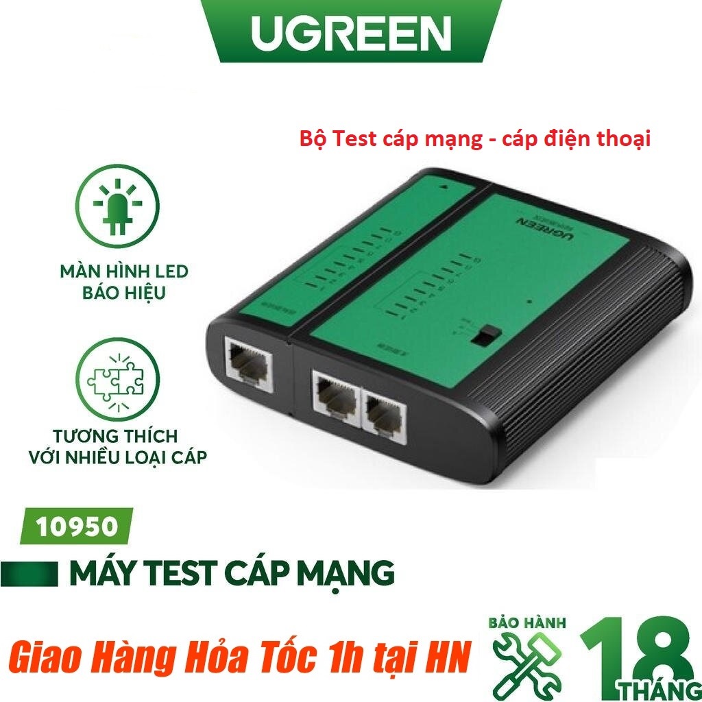 Bộ Test cáp mạng Cao Cấp Ugreen 10950  có đèn LED - Hãng chính hãng BH 18 tháng