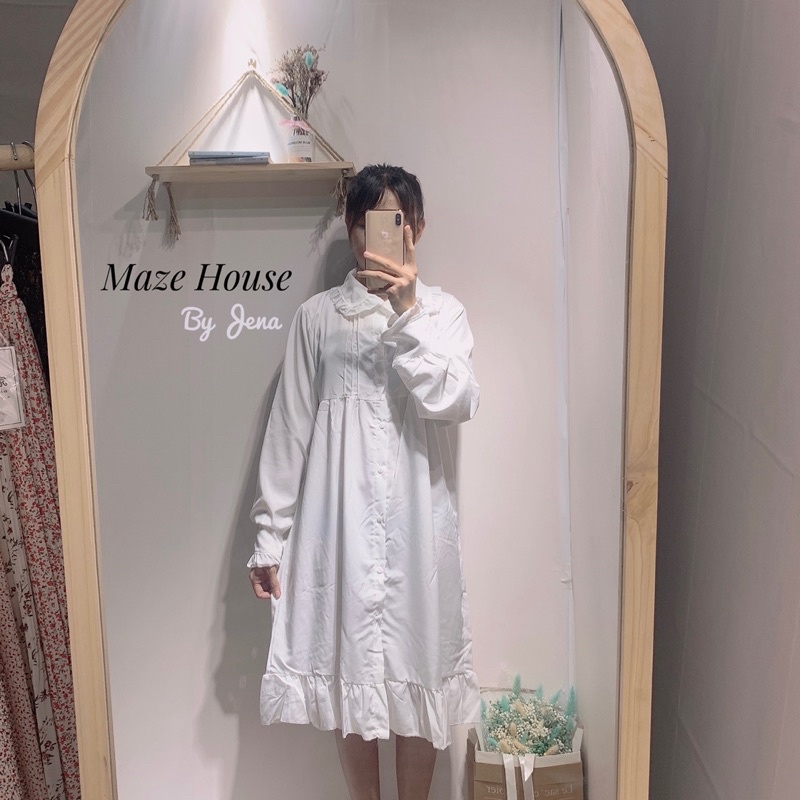 Váy bánh bèo trắng 💖Freeship💖 Đầm bánh bèo trắng dáng suông phong cách tiểu thư siêu đáng yêu - Maze House