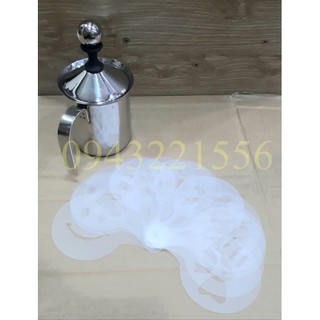 Combo ca inox 400ml đánh sữa tạo bọt capuchino và bộ khuôn rắc bột 16 hình
