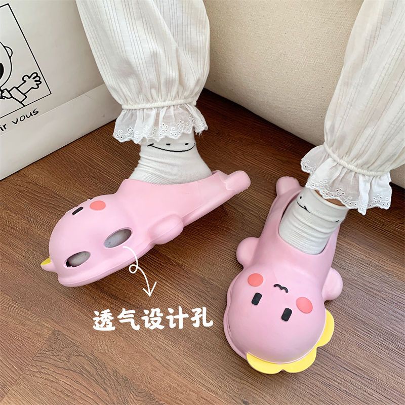 Dép Bít Mũi Thoáng Khí Họa Tiết Khủng Long Dễ Thương Thời Trang Cho Nữ