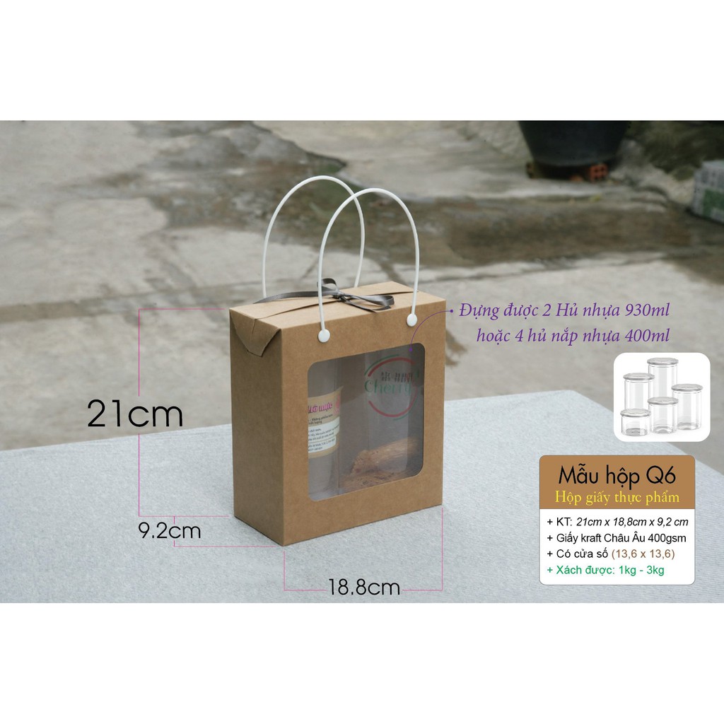 25 cái - Hộp giấy kraft đựng hộp thực phẩm quà tặng đựng 2 hũ nhựa 930ml - 4 hũ nắp nhựa 400ml = Hộp Q6