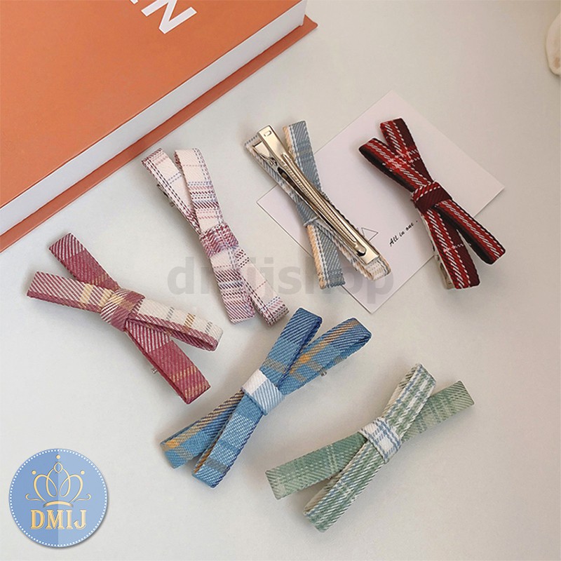 Kẹp Tóc Chữ X Họa Tiết Caro Vintage Hàn Quốc Nhiều Màu Mới