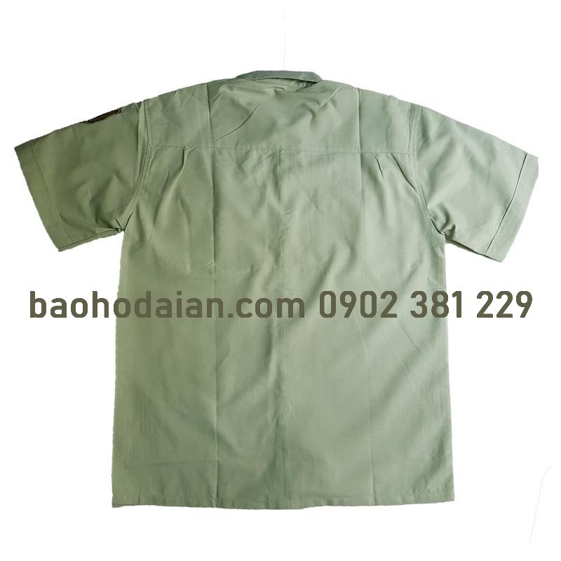 Áo bảo vệ ngắn tay vải ford màu xanh vỏ đậu có logo vai ngực