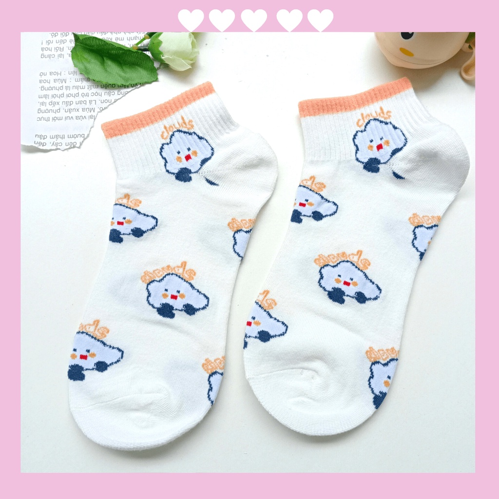 Tất Nữ Cổ Ngắn Cotton Họa Tiết Cute Phong Cách Cute Hàn Quốc Dễ Thương Thoáng Mát Co Giãn 4 Chiều