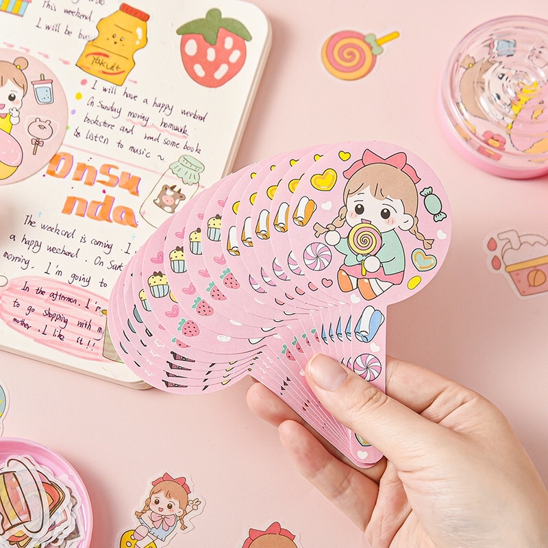 HỘP KẸO MÚT GỒM 40 miếng sticker kèm thêm giấy ghi chú cute dễ thương