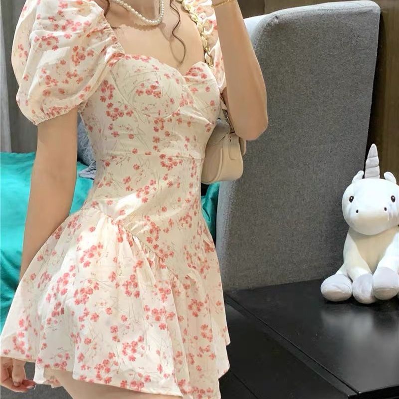 Đầm váy hoa nhí VH02 ngắn tay tay phồng phong cách hàn quốc sexy trẻ trung 2022