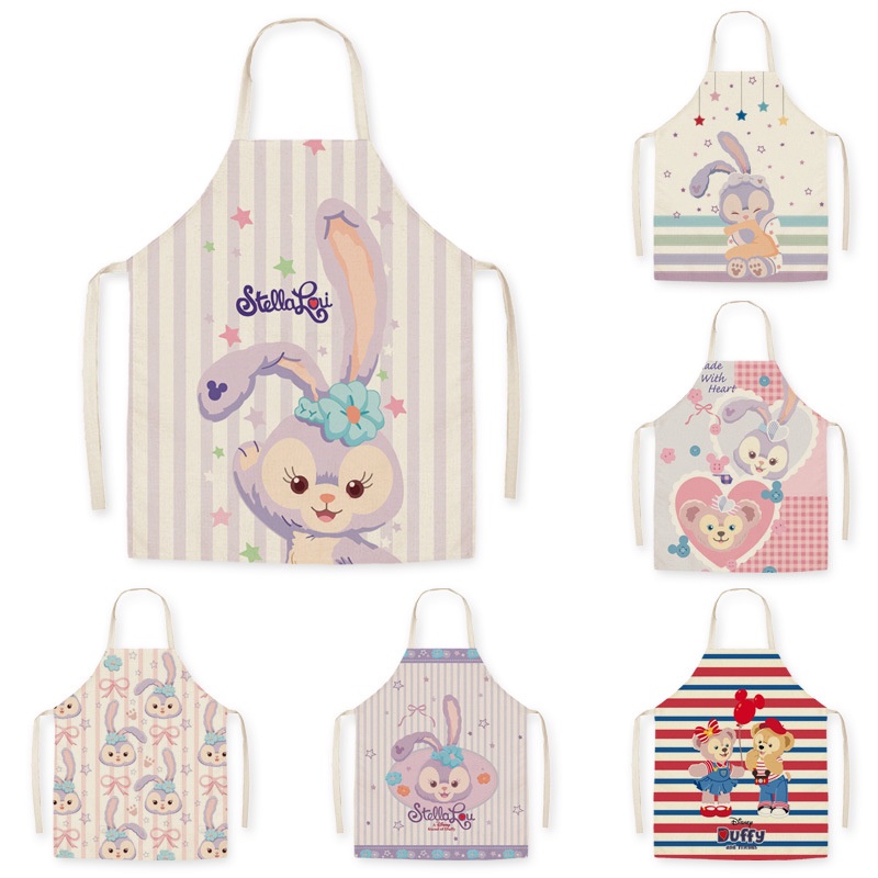 Tạp dề vải lanh không tay in hình thỏ hoạt hình dễ thương kiểu dáng cho người lớn và trẻ em