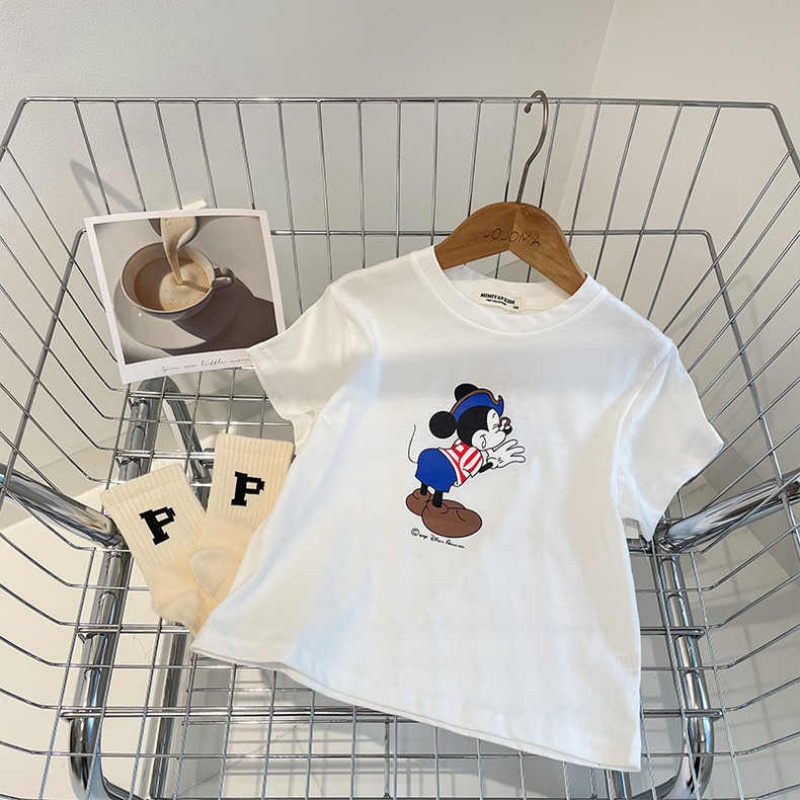 Áo Thun Tay Ngắn Cổ Tròn In Họa Tiết Hoạt Hình Phong Cách Phương Tây Thời Trang Mù