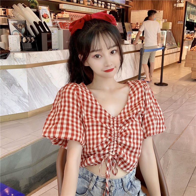 áo croptop nữ Áo Sơ Mi Tay Ngắn Cổ Chữ V Có Dây Rút Thời Trang Dành Cho Nữ 2022 JL-TX-187