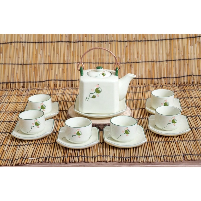 Bộ Ấm Trà Ấm Chén Sứ Men Kem Hoạ Tiết Vẽ Tay Quai Đồng Tách Trà Sứ Bát Tràng Cao Cấp Nhiều Mẫu