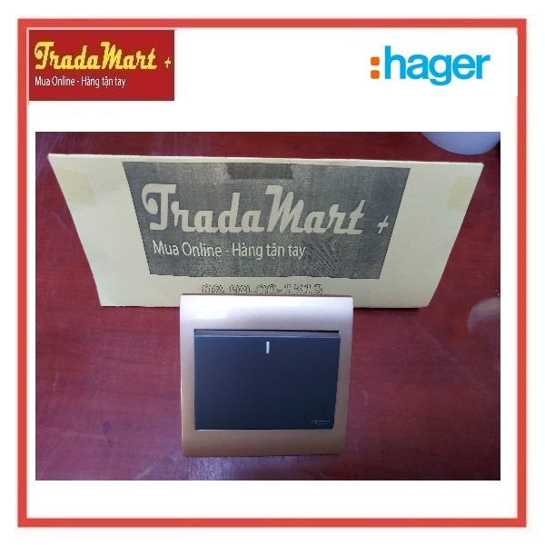 [Hàng chính hãng Hager] - Công tắc đơn 2 chiều màu Carbon WGL112CA + viền vàng WXEC1GO Hager