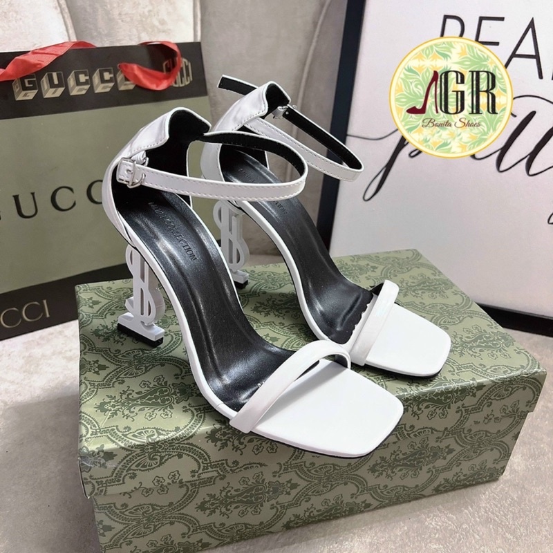 Sandal quai mảnh da bóng gót chữ L siêu đẹp cao 8p
