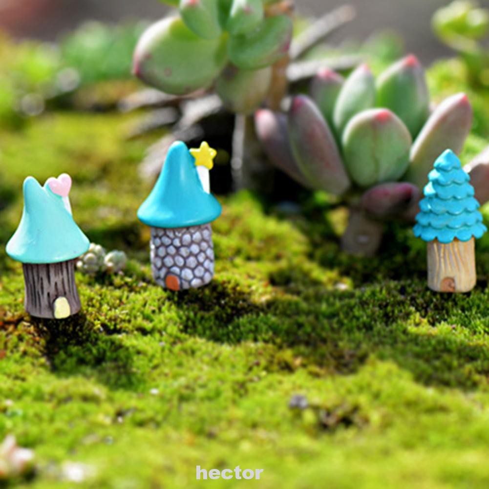 3pcs Resin Fairy Blue Mini Vintage Craft Accessories House Micro Landscape