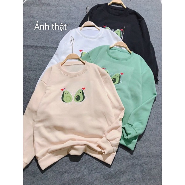 Áo Sweater Nỉ Quả Bơ Form Rộng Unisex, Áo Nỉ Cổ Tròn Nam Nữ Nhiều Màu