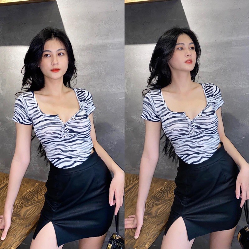 [Mã WASTUP giảm 10% tối đa 30K đơn 99K] Áo croptop da beo nút bấm tay dài - tay ngắn siêu xinh MÓM STORE | BigBuy360 - bigbuy360.vn