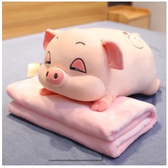 Gối Ngủ Kèm Chăn Hình Lợn Con Đáng Yêu Chất Mềm Mịn