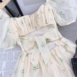 ĐẦM HOA CUTOUT NƠ LƯNG BO EO