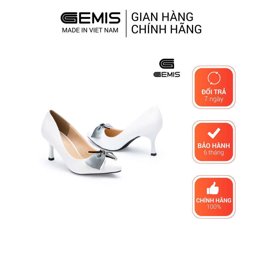 Giày cao gót mũi nhọn nơ lụa 7cm GEMIS GM00155 Đen/Trắng/Kem