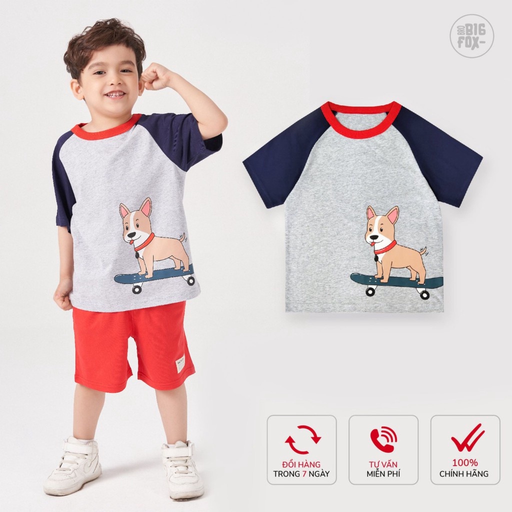 Áo bé trai cộc tay BIGFOX - MISS MEOW, áo phông cho bé mặc mùa hè chất liệu cotton size 3,4,5,6,7,8 tuổi QATE 03