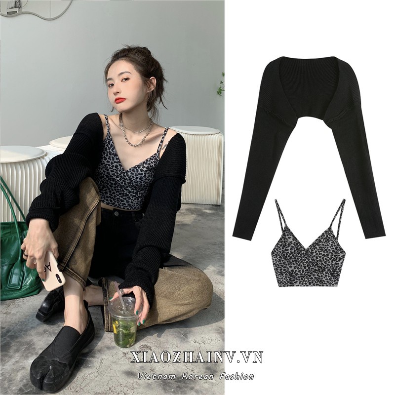 Xiaozhainv Áo Khoác Cardigan/Áo Hai Dây Họa Tiết Da Báo Quyến Rũ Phong Cách Hàn Quốc - Hàng nhập khẩu