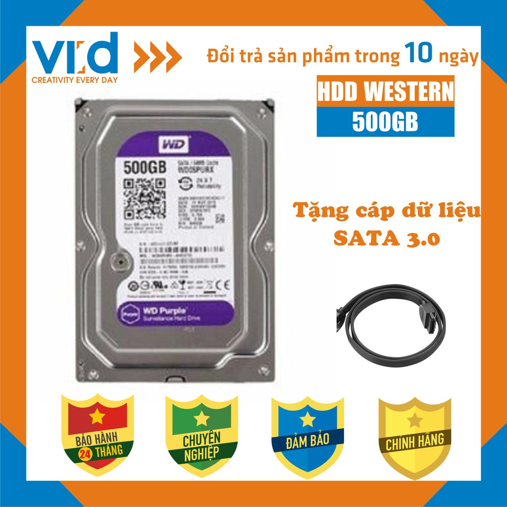 Ổ cứng HDD 500GB Wesstern Tím - Tặng cáp sata 3.0 - Bảo hành 24T- Hàng nhập khẩu tháo máy đồng bộ mới 98% | BigBuy360 - bigbuy360.vn