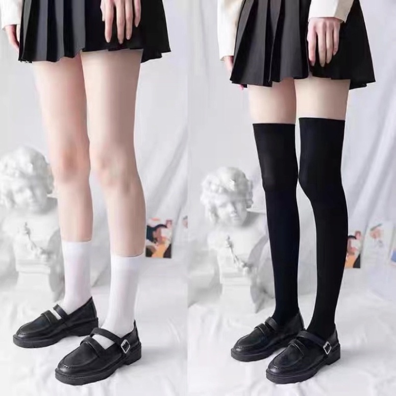Tất Vỡ nữ Lolita trơn trắng đen cotton co giãn phong cách Nhật Bản Hàn Quốc NASINN