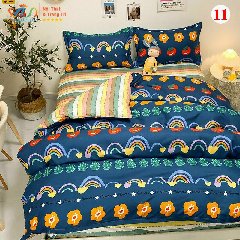 Vỏ chăn ga gối cotton Poly họa tiết dễ thương trang trí, decor phòng ngủ phong cách Hàn Quốc - Hàng nhập khẩu cao cấp