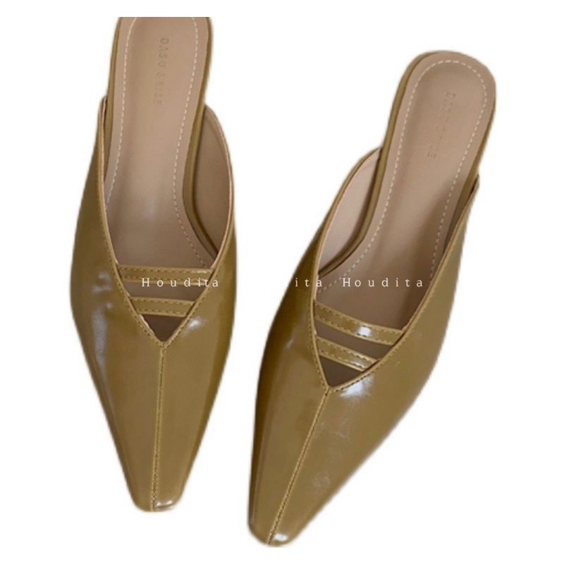 Giày cao gót bít mũi 5 phân slingback da trơn bóng siêu xinh - HOUDITA - SGMN003