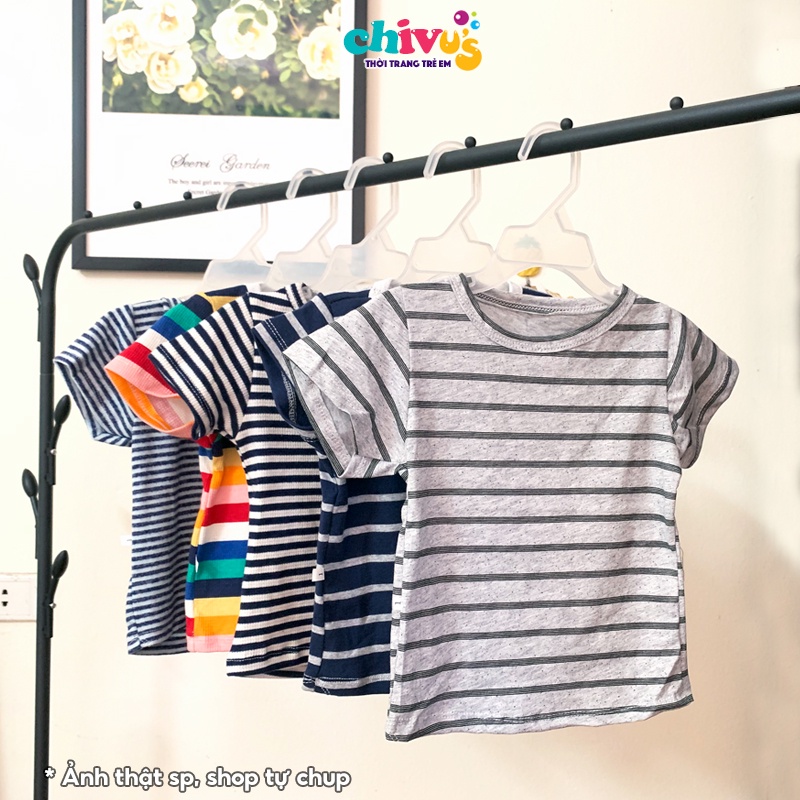 Áo thun bé trai bé gái chất cotton hoạ tiết kẻ sành điệu quần áo trẻ em 1 2 3 4 5 tuổi CHIVU's KID