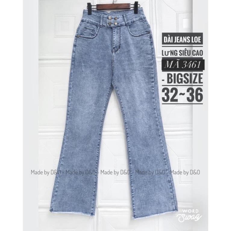 Quần Jeans Lưng Cao - Quần Ống Loe Suông Giãn Mạnh Cạp Cao Qua Rốn - Quần Jeans Ống Rộng Xanh Đá , _