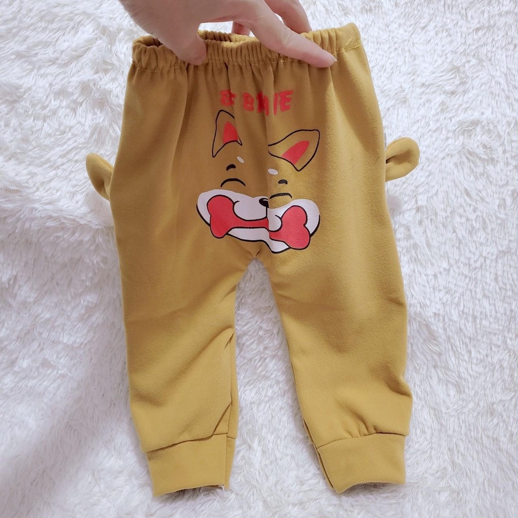 Quần dài 2 mặt lông nhung in hình phối tai gấu mềm dày dặn cho bé trai bé gái (7-15kg)