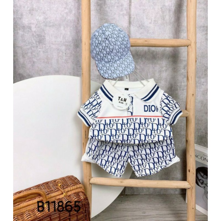 Set dior 3 chi tiết chất liệu cotton kèm nón cho bé trai từ 10-20kg