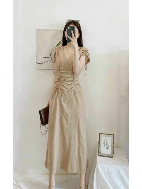Đầm maxi cổ V vintage 3 màu | BigBuy360 - bigbuy360.vn