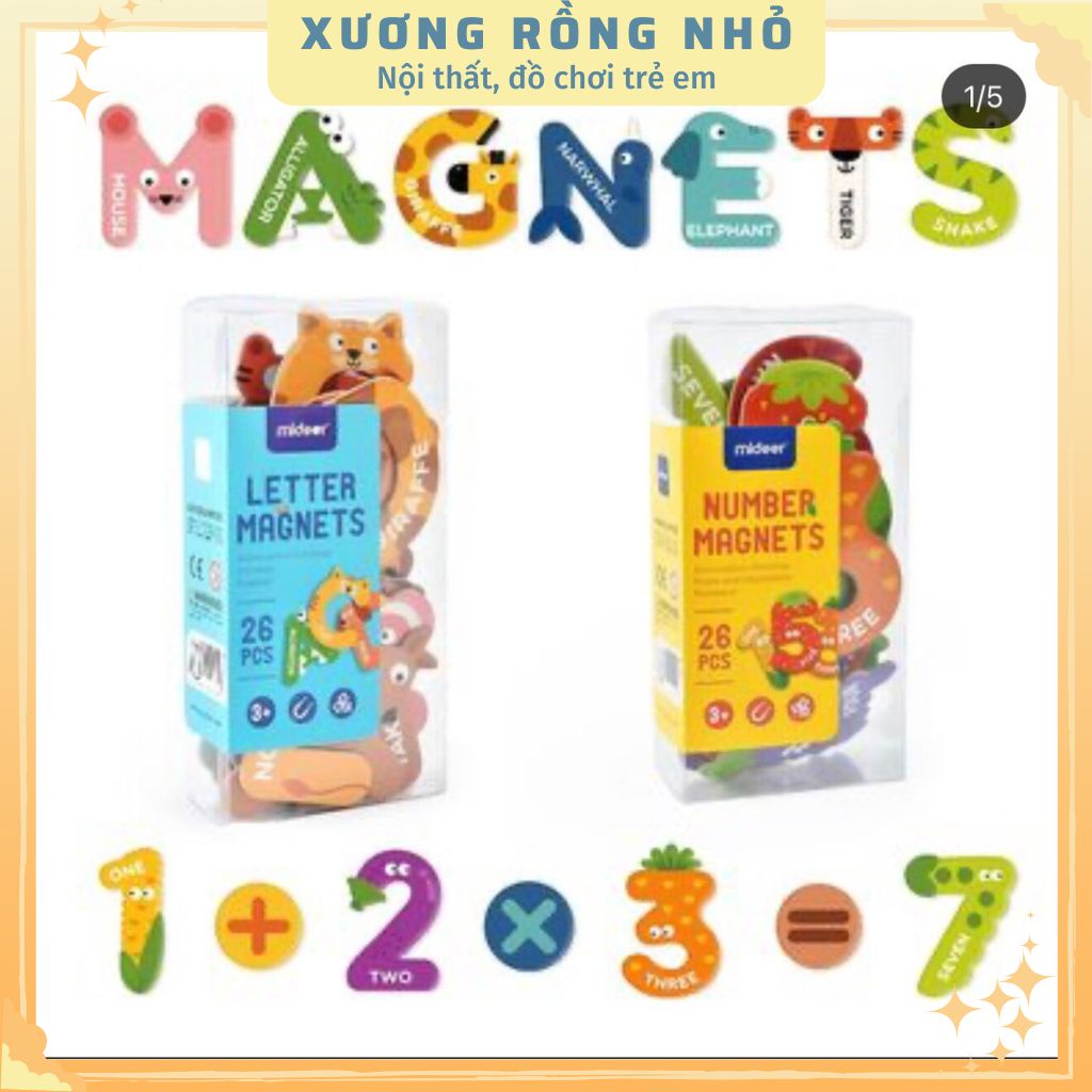 [Chính Hãng] Bộ số và chữ cái nam châm Mideer, Number Magnets gồm 26 miếng, đồ chơi nam châm học số và phép tính