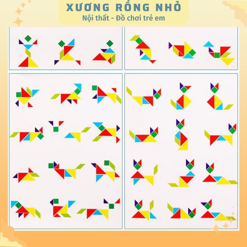 Đồ chơi tangram có nam châm - xếp hình trí uẩn kèm hướng dẫn cùng bé sáng tạo - Xương Rồng Nhỏ
