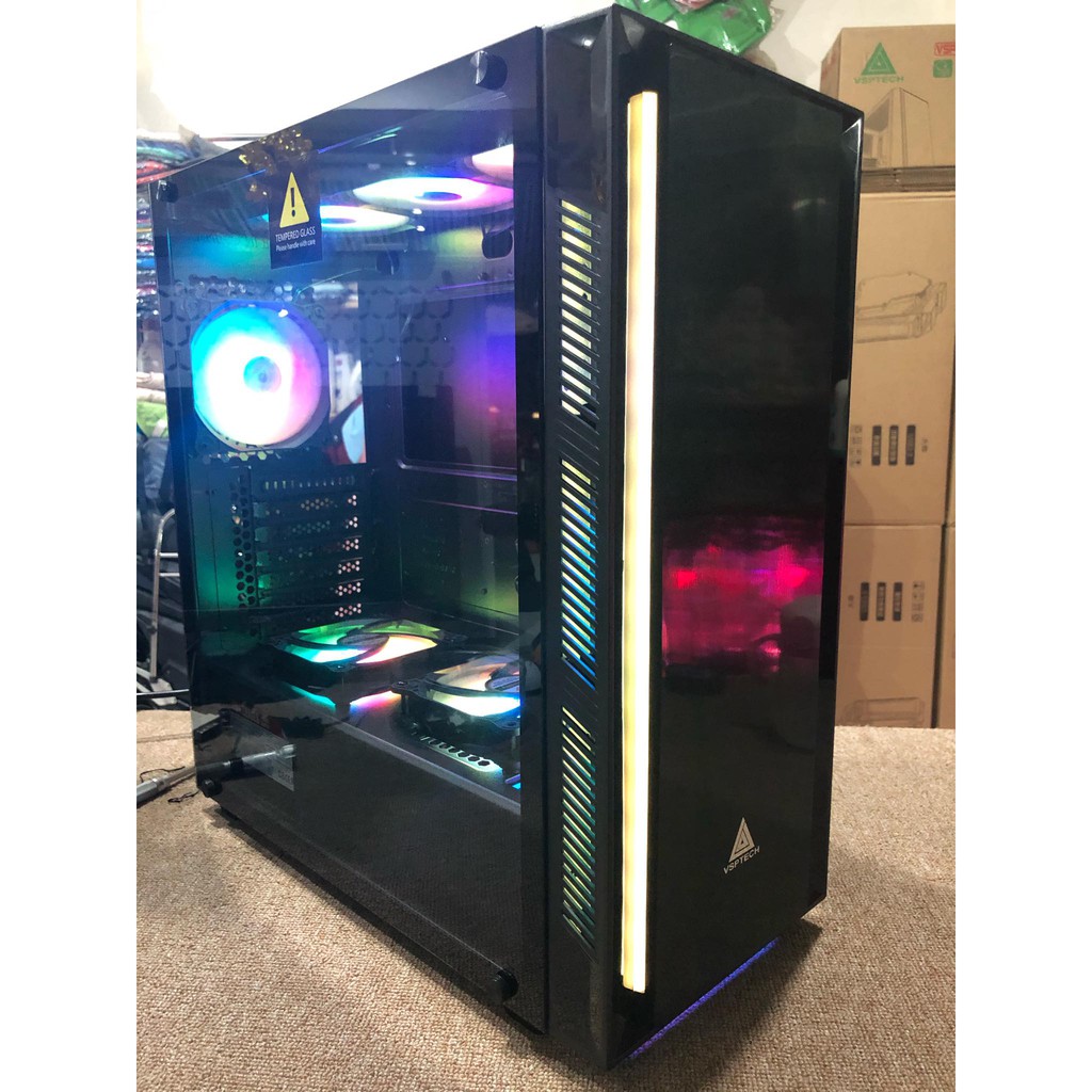 [Mã ELMS05 giảm 5% đơn 300k]Vỏ máy tính case VSP Gaming/Workstion tặng kèm 9 Fan LED RGB