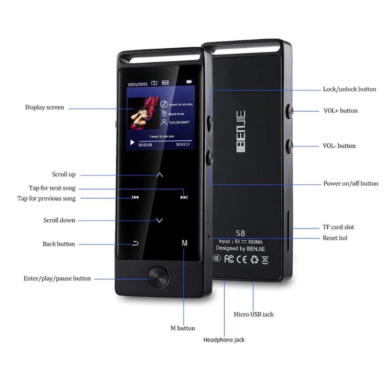 Máy nghe nhạc benjie S8, bluetooth 4.0, bộ nhớ trong 8GB, màn hình siêu nét, nghe nhạc siêu đỉnh
