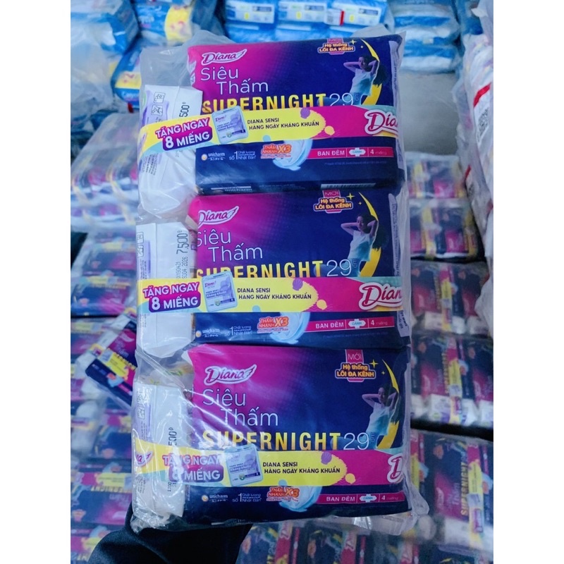 Tặng 8 miếng HN khi mua combo 2 băng vệ sinh Diana ban đêm 29cm