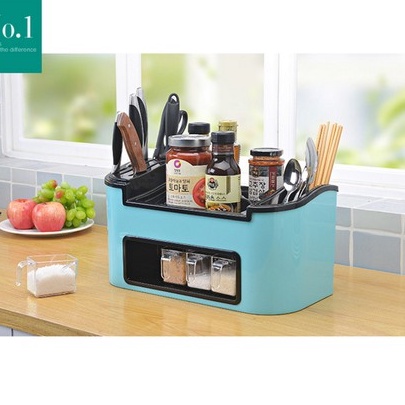 Khay để đồ nhà bếp Nhựa Việt Nhật No.5758 có chỗ để dao thớt - Khay dụng cụ đa năng tiện dụng