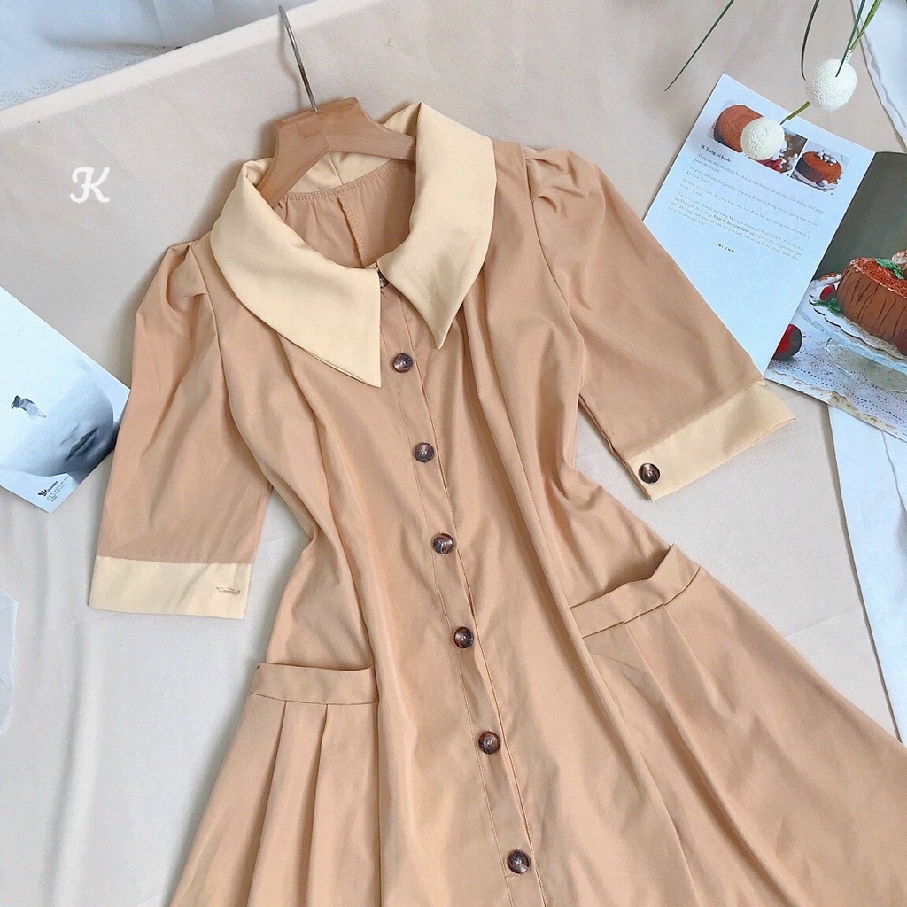 Gunkaymatter Đầm Vest Tay Ngắn Cài Nút Ôm Eo Cực Quyến Rũ Đầm Có Túi Mẫu Thời Trang Sang Chảnh