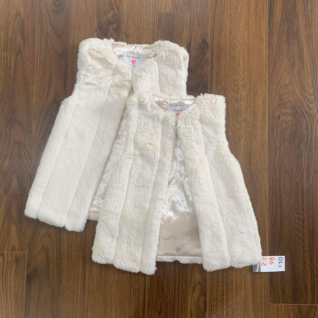 Áo gile lông trắng cho bé gái hàng Primark size 2-7y