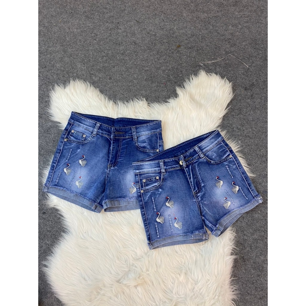 Quần Short Jeans Nữ Lưng Cao Thêu Thiên Nga Cực Đẹp N605