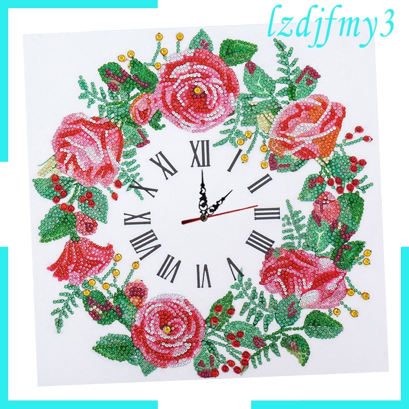 Bộ tranh đính đá đồng hồ tự làm hình hoa treo tường trang trí ấm áp