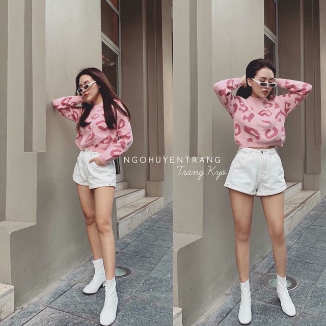 Áo len hồng loang