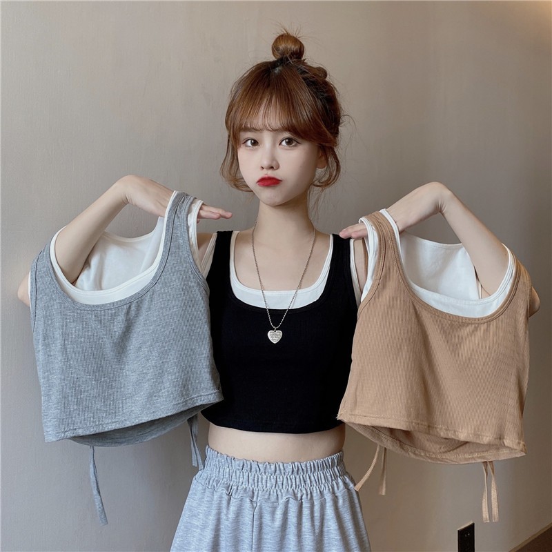 Áo croptop layer 2 lớp - Áo ba lỗ phối màu nhiều lớp cực chất AE33