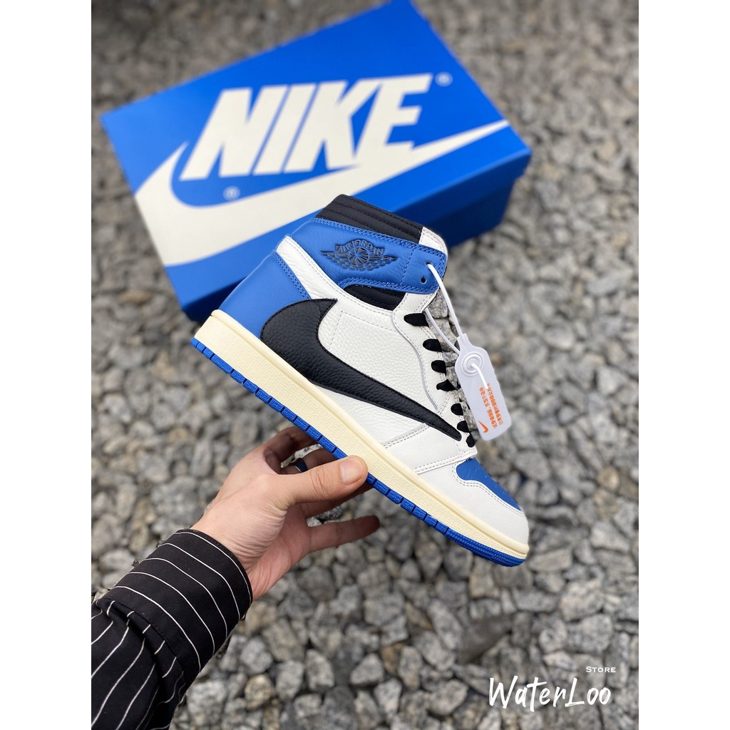 Giày Thể Thao Sneakers Air Jordan 1 High Travis Scott Fragment Cổ Cao Màu Xanh đen  Waterloo Store