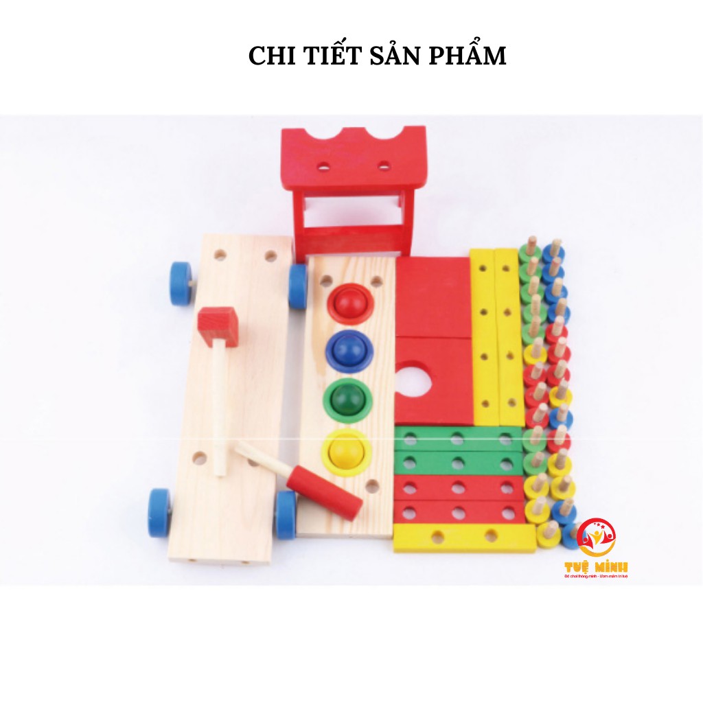 Bộ Lắp Ráp Xe Tải Gỗ Kèm Đập Bóng Tuệ Minh Cho Bé Học Màu Sắc Và Tập Làm Kỹ Sư