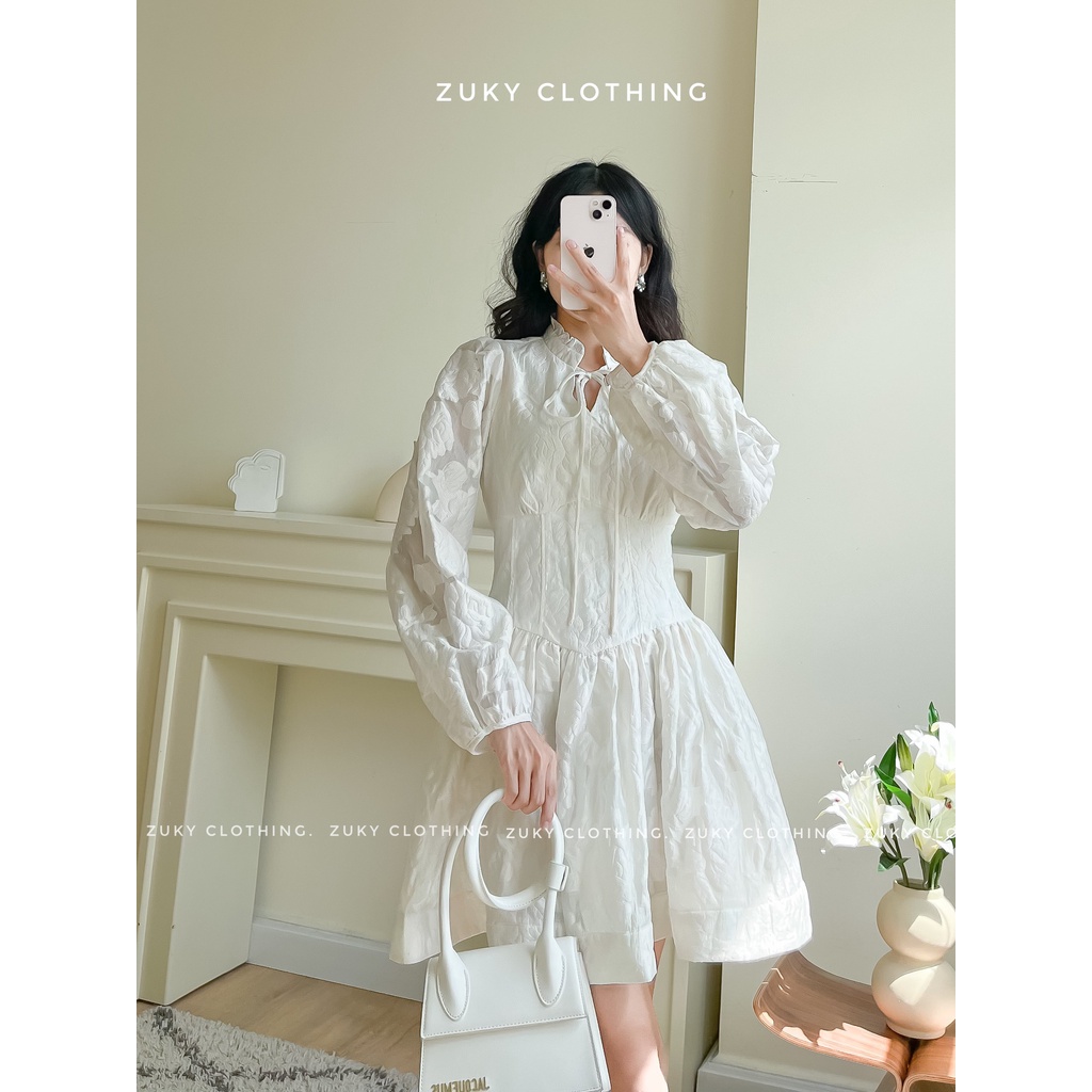 ZUKY Đầm 𝐴𝑙𝑦𝑠 𝐷𝑟𝑒𝑠𝑠 voan tơ ép keo nguyên đầm foem xòe check eo tiểu thư phù hợp tiệc dạo phố đi làm