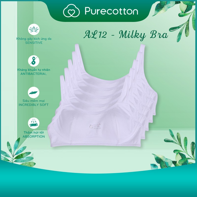 Combo 5 áo lót học sinh Purecotton chất liệu cotton cao cấp kiểu dáng cài khuy không đệm mỏng PC017