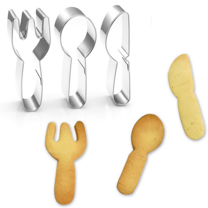 Bộ 3 Khuôn Cắt Bánh Hình Nĩa &amp; Muỗng